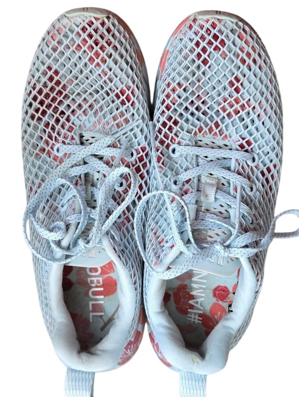 NOBULL Women's Light Blue Mesh Sneakers with Pink Floral Underlay Size 10
